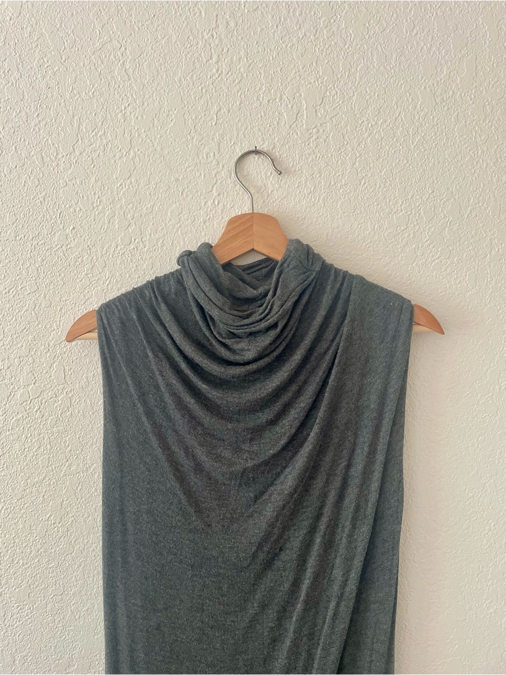 Grey draped slinky sheath bodycon maxi/midi dress with cowl neck
